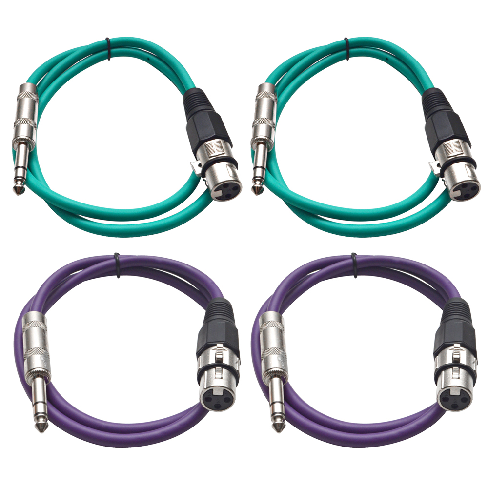 Four 1/4" to XLR Female Patch Cables 2' Extension Cords Jumper, Various Colors - Picture 17 of 29