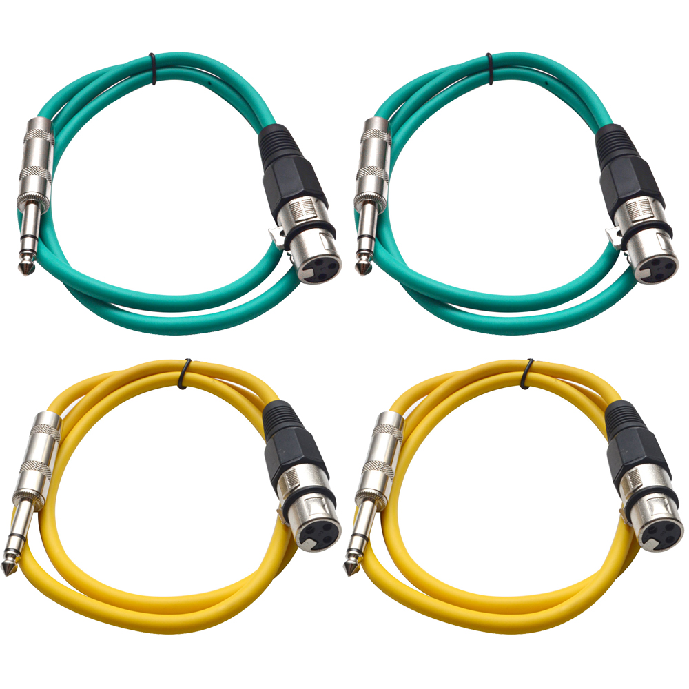 Four 1/4" to XLR Female Patch Cables 2' Extension Cords Jumper, Various Colors - Picture 19 of 29