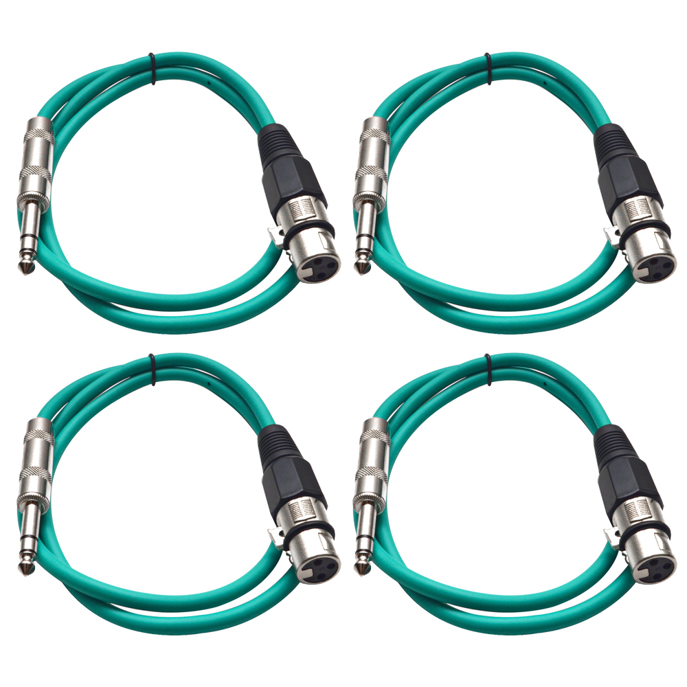 Four 1/4" to XLR Female Patch Cables 2' Extension Cords Jumper, Various Colors - Picture 15 of 29