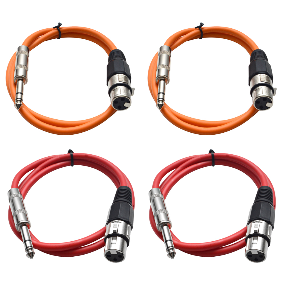 Four 1/4" to XLR Female Patch Cables 2' Extension Cords Jumper, Various Colors - Picture 22 of 29