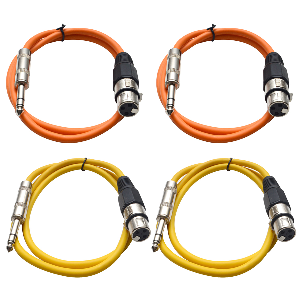 Four 1/4" to XLR Female Patch Cables 2' Extension Cords Jumper, Various Colors - Picture 23 of 29