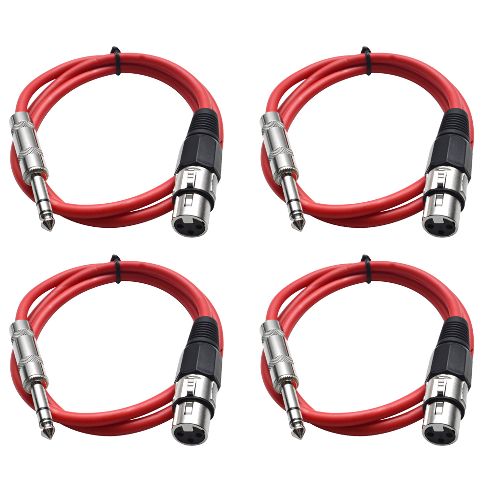 Four 1/4" to XLR Female Patch Cables 2' Extension Cords Jumper, Various Colors - Picture 26 of 29