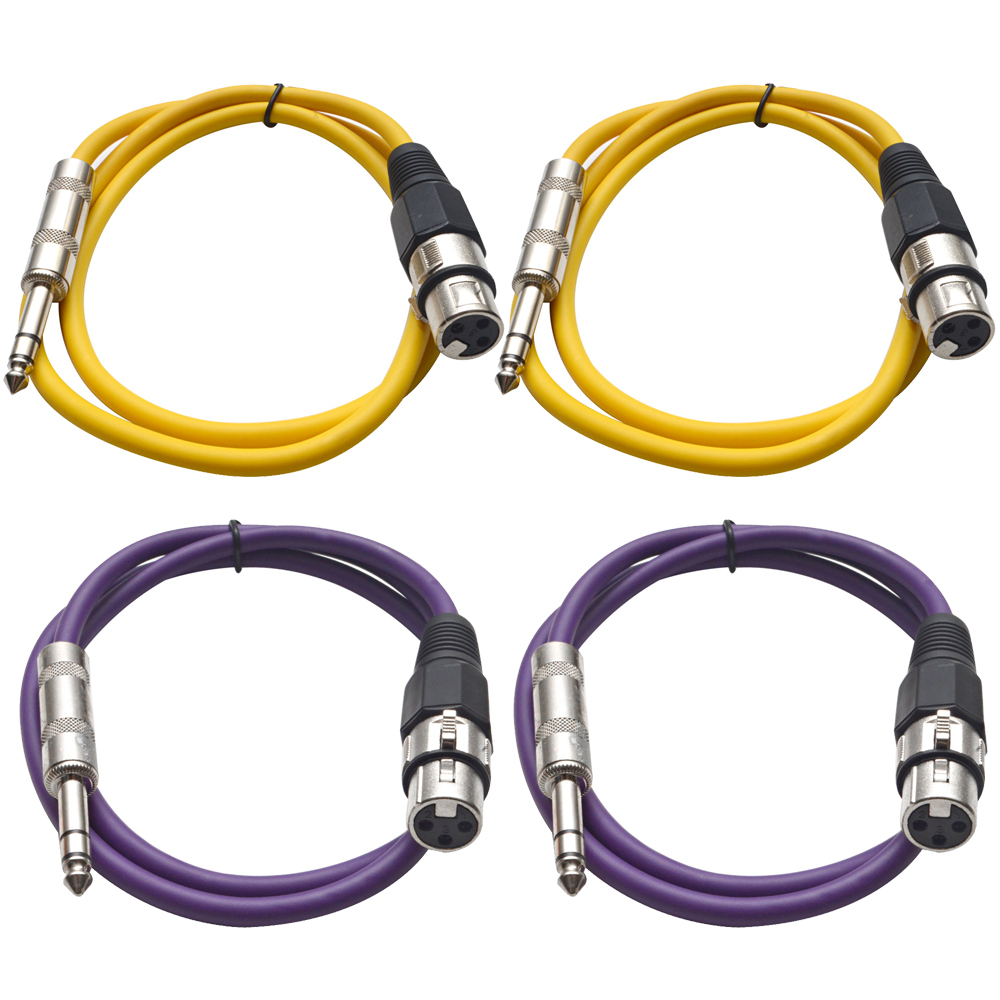 Four 1/4" to XLR Female Patch Cables 2' Extension Cords Jumper, Various Colors - Picture 28 of 29