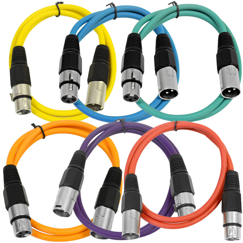 SEISMIC AUDIO (6 PACK) New 3' XLR Patch Cables Colored eBay