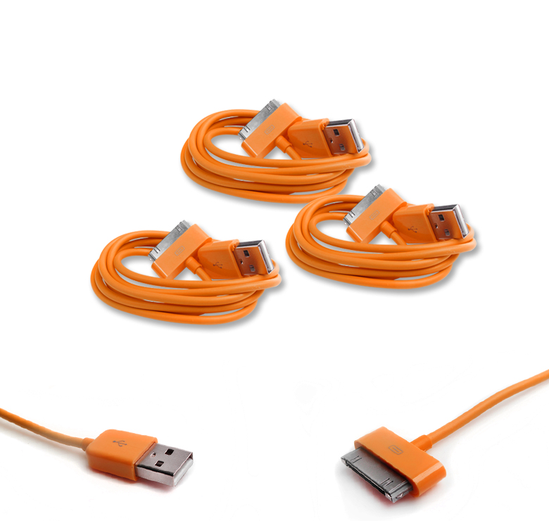 2X 10FT 30-PIN USB SYNC POWER CHARGER ORANGE CABLE CONNECTOR IPHONE 4S IPOD IPAD
