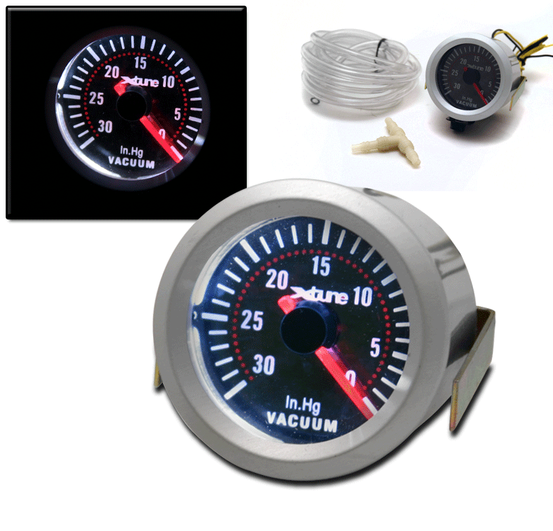 CARBON FIBER VACUUM ANALOG GAUGE SIZE 52MM/2.04" UNIVERSAL WHITE