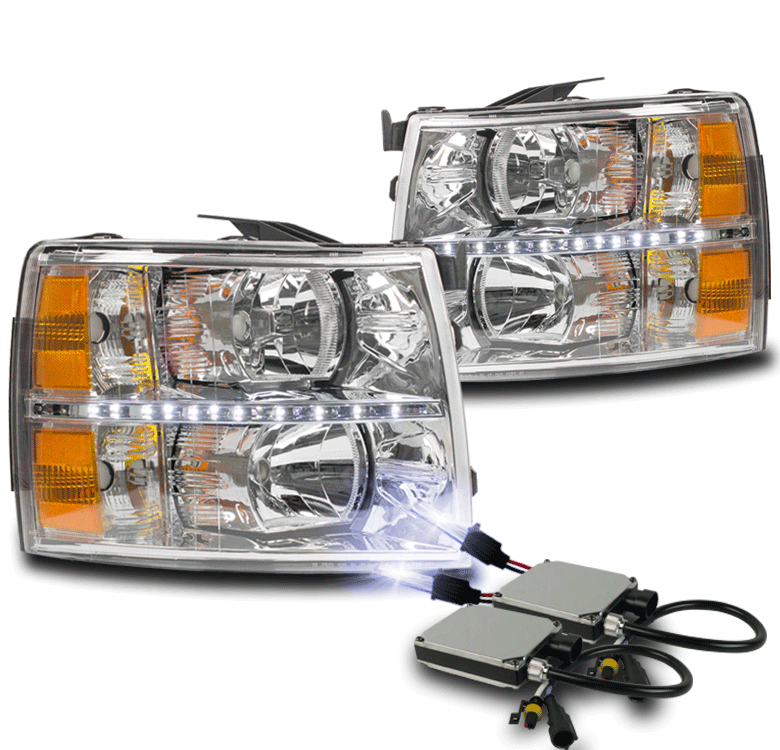 0713 CHEVY SILVERADO 1500/14 2500/3500 HD DRL LED HEADLIGHT CHROME W