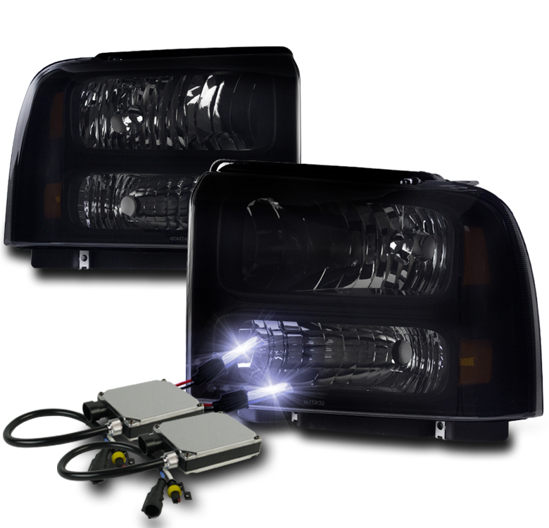 05 06 07 FORD F250 F350 F450 F550 SUPER DUTY HEADLIGHT LAMP BLACK W//10K HID KIT