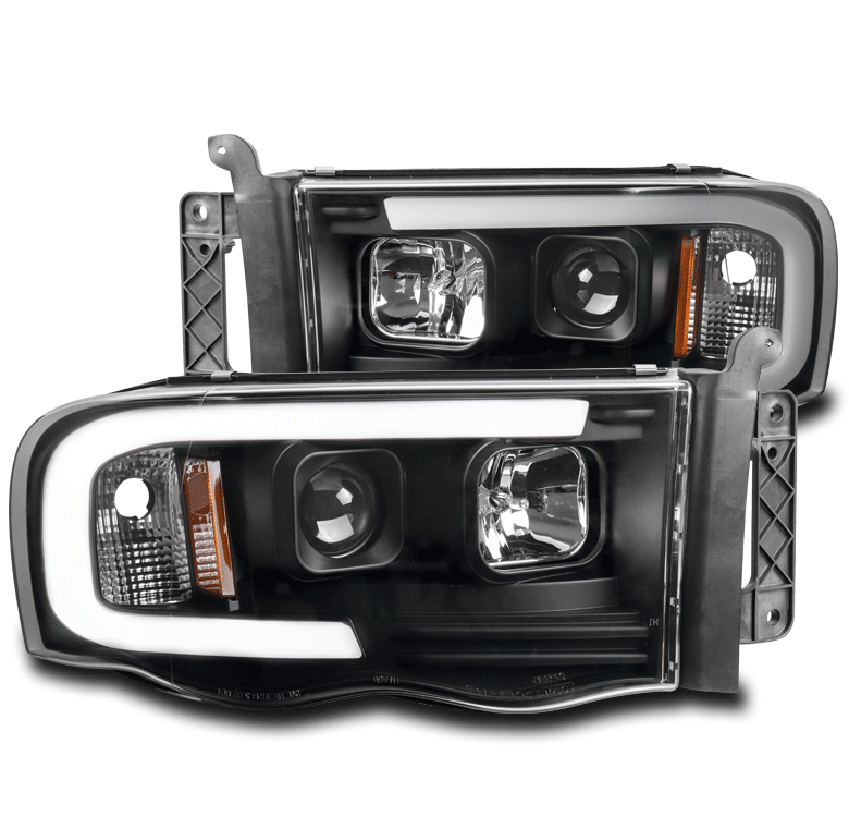 For 02-05 Dodge Ram 1500 03-05 2500 3500 LED Tube Projector Headlights Driver+Passenger Pair