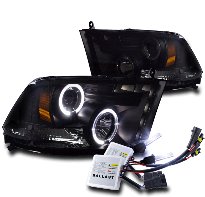 FOR 0917 RAM 1500 2500 3500 LED HALO BLACK/SMOKE PROJECTOR HEADLIGHT