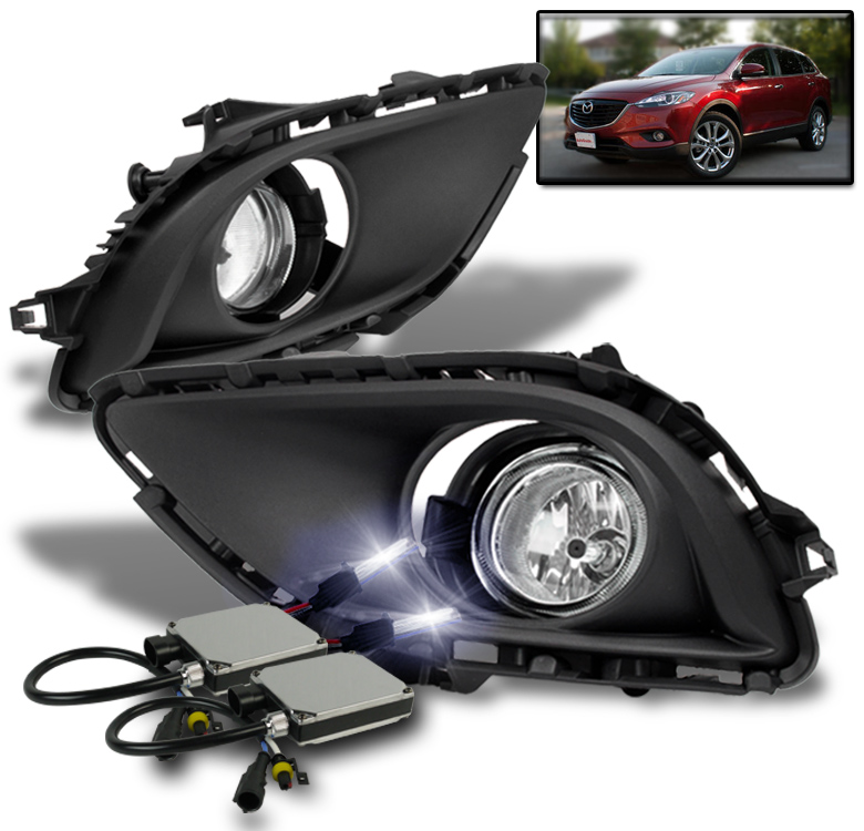 13-15 MAZDA CX-9 CX9 FRONT LOWER BUMPER CHROME FOG LIGHT W/SWITCH+10K