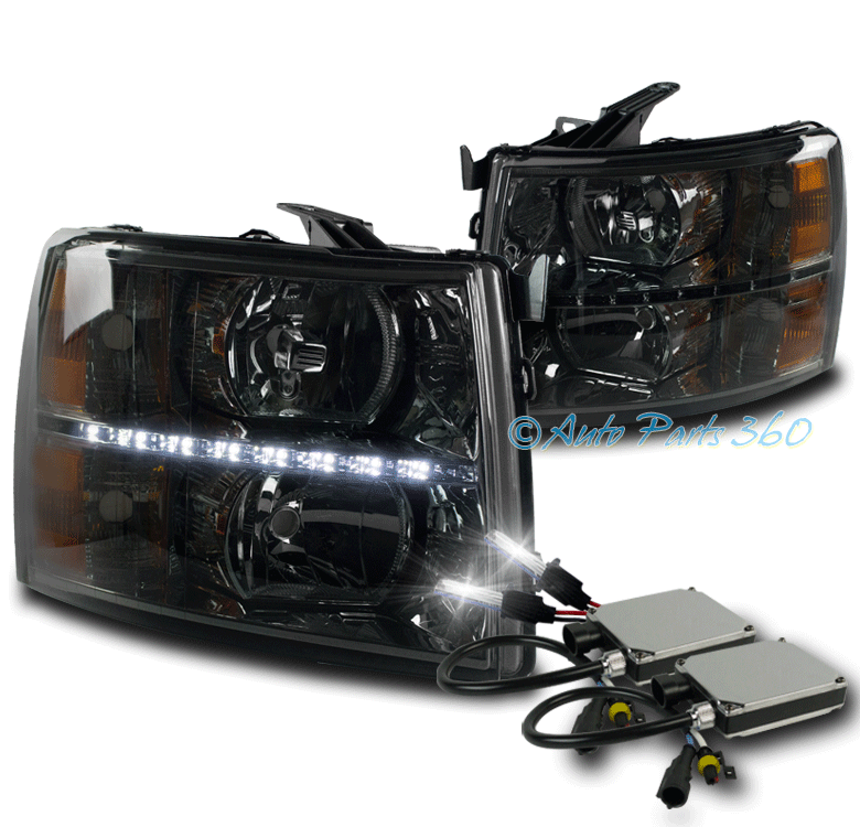 0713 CHEVY SILVERADO 1500/14 2500/3500 HD DRL LED HEADLIGHTS SMOKE W