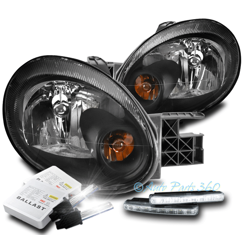 FOR 03 04 05 DODGE NEON BLACK HEADLIGHTS HEADLAMP W/LED DRL SIGNAL+6K