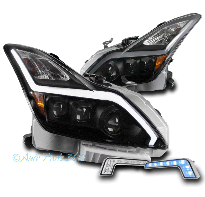 FOR 08-15 G37/Q60 2DR SEQUENTIAL LED BLACK PROJECTOR HEADLIGHT W/BLUE