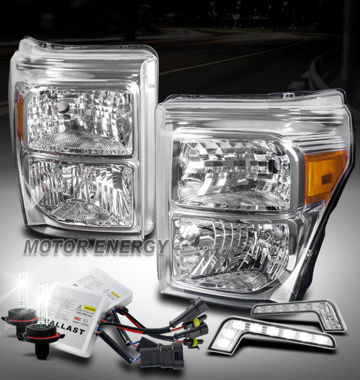 1116 FORD F250 F350 F450 F550 SUPER DUTY HEADLIGHTS CHROME W/BUMPER