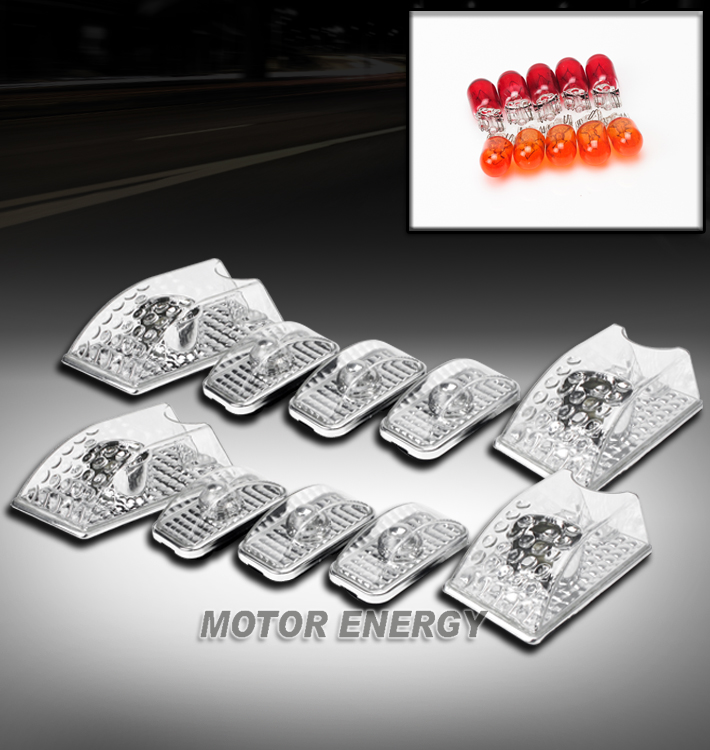 03-09 Hummer H2 Cab Upper Roof Running Signal Lights – Chrome Housing, 10-Piece Set With Bulbs