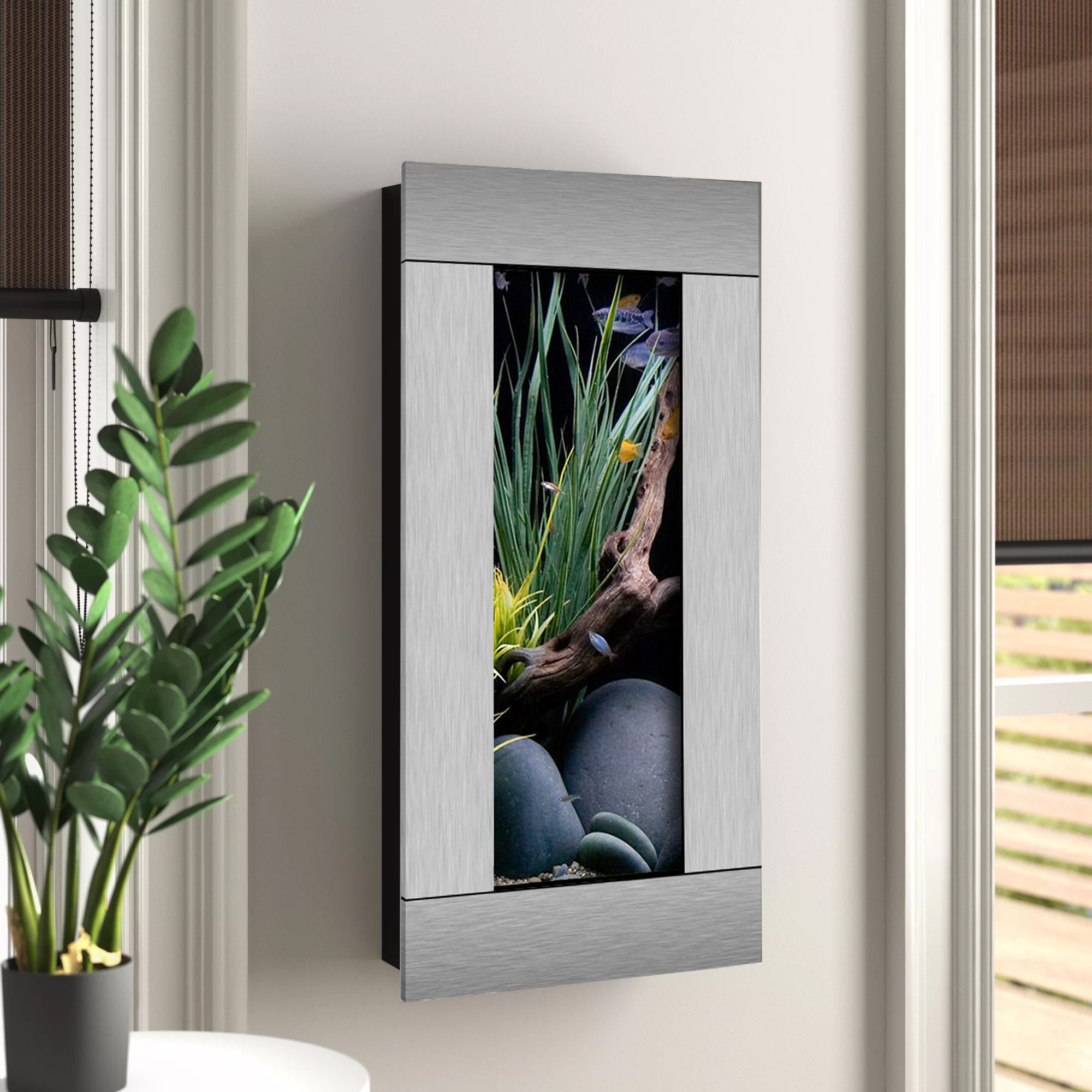 NEW! ORIGINAL AUSSIE AQUARIUM -VERTICALI BRUSHED ALUMINUM WALL MOUNTED FISH TANK - Picture 2 of 2