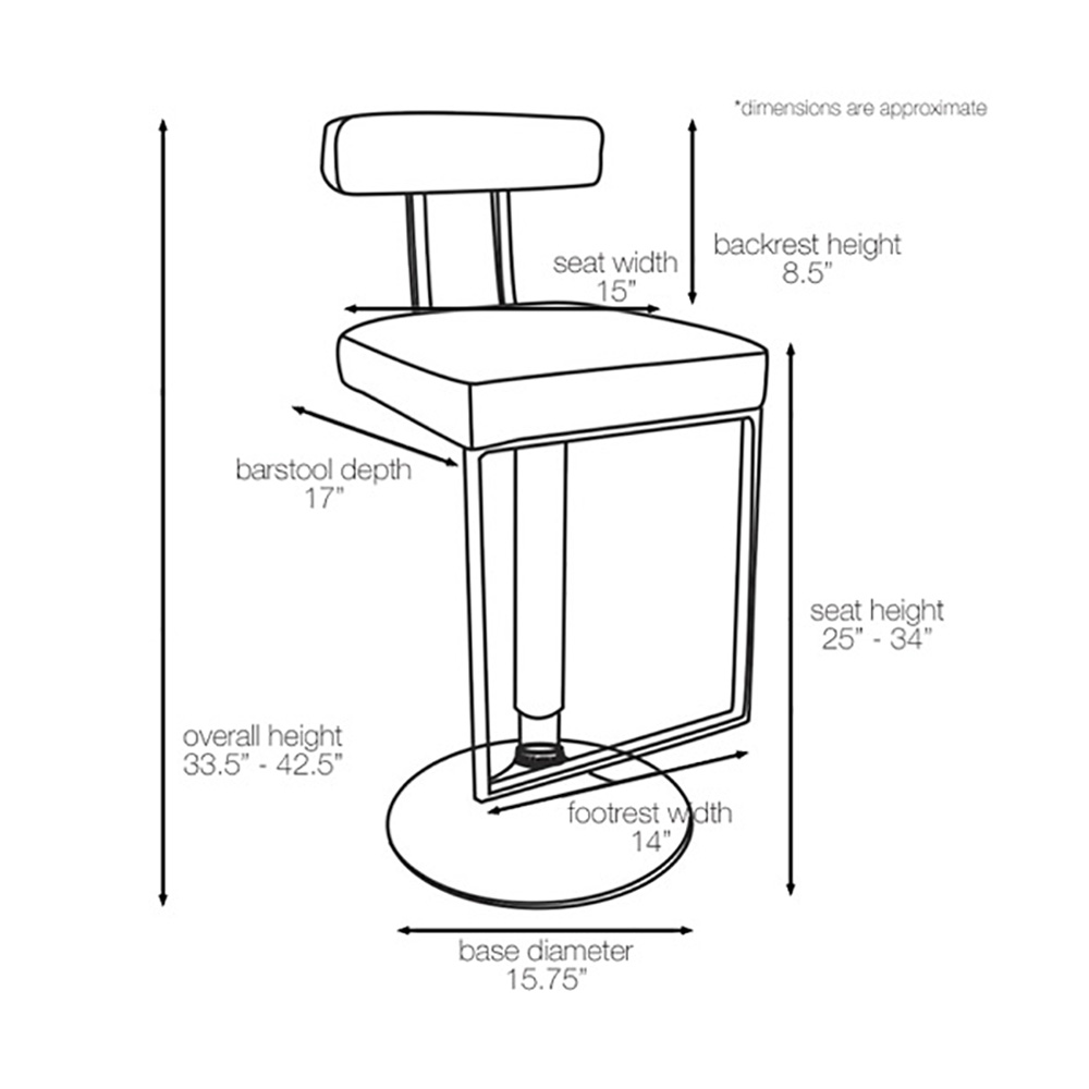 Modern Home "Leather" Adjustable Height Chrome Bar/Counter Stool - Blok Barstool - Picture 11 of 11