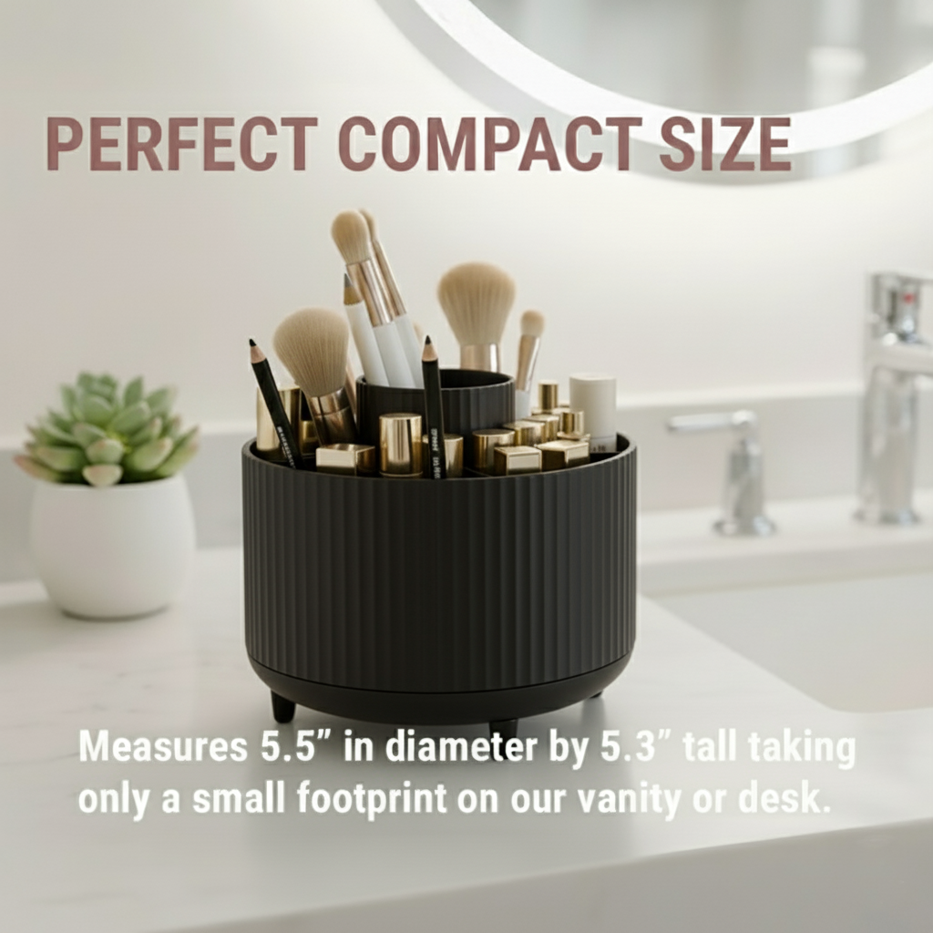 360° Rotating Organizer Fluted Cosmetic Makeup Vanity Desk Caddy Spinner - Picture 13 of 46