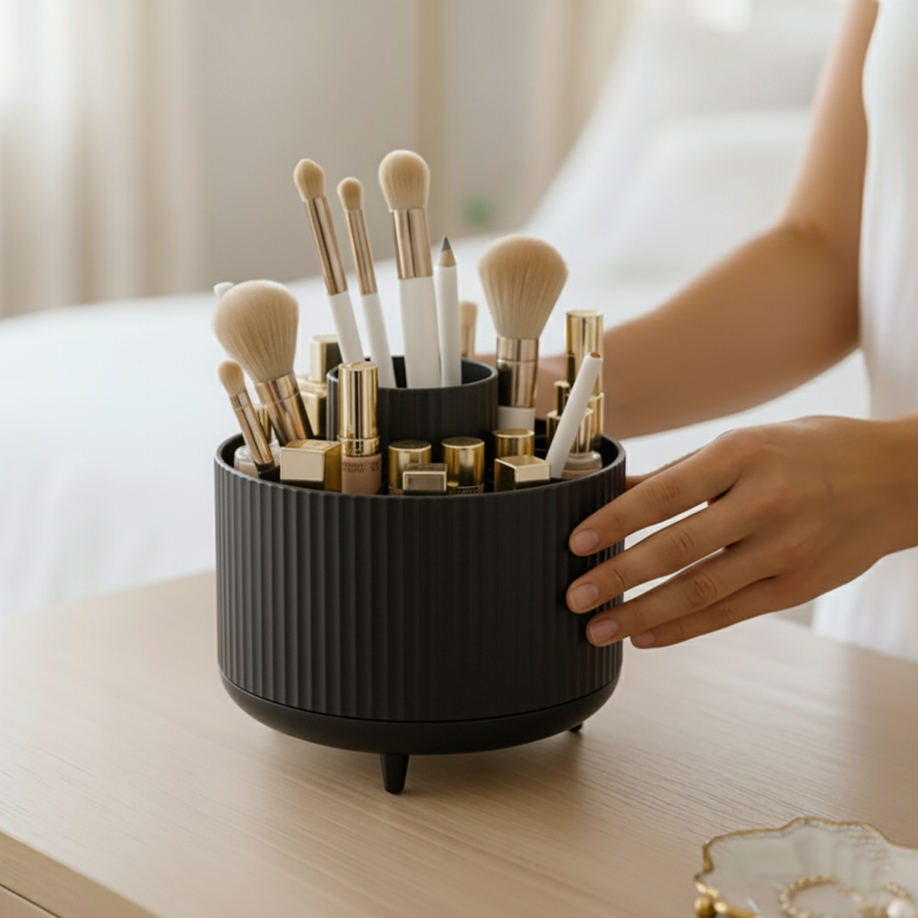 360° Rotating Organizer Fluted Cosmetic Makeup Vanity Desk Caddy Spinner - Picture 15 of 46