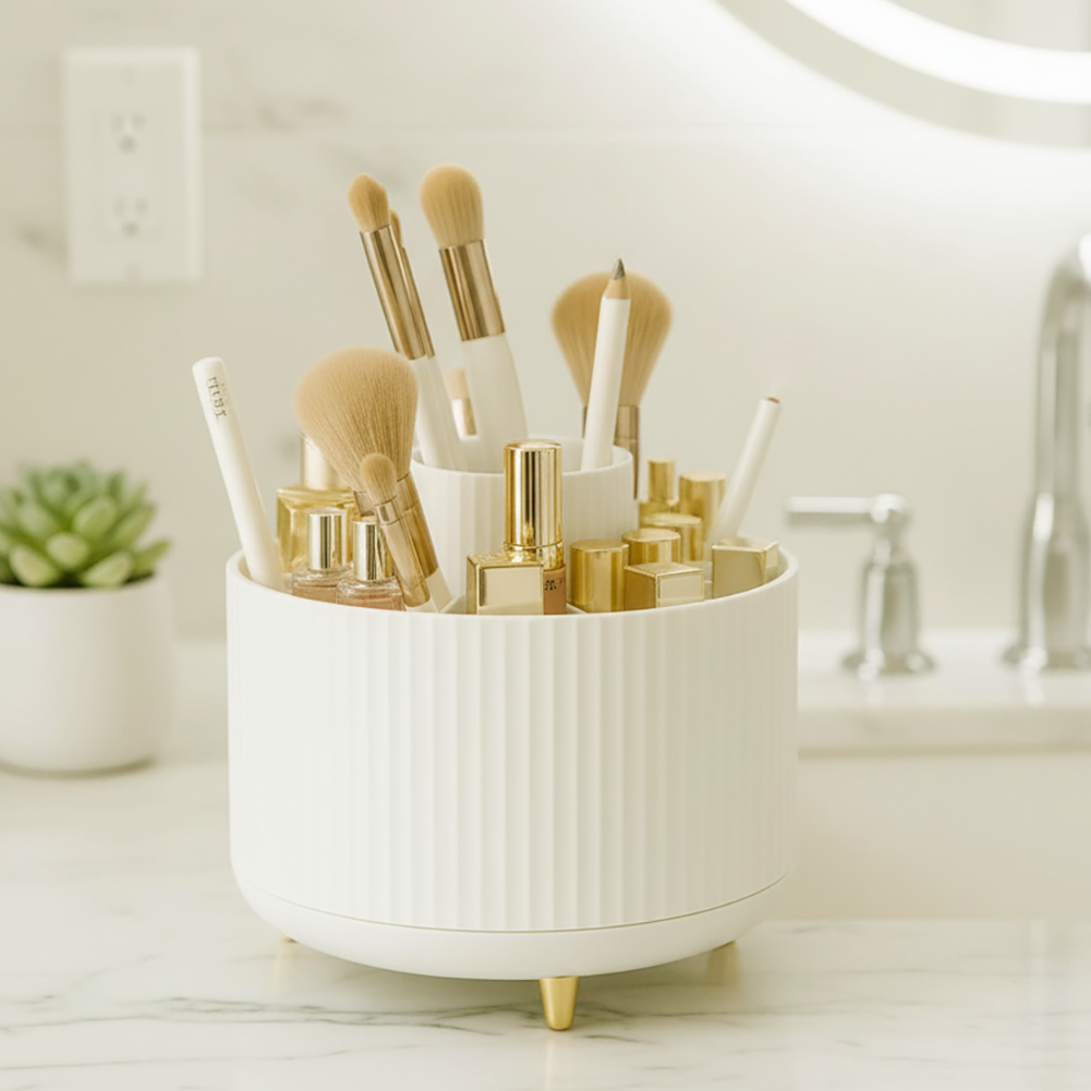 360° Rotating Organizer Fluted Cosmetic Makeup Vanity Desk Caddy Spinner - Picture 21 of 46