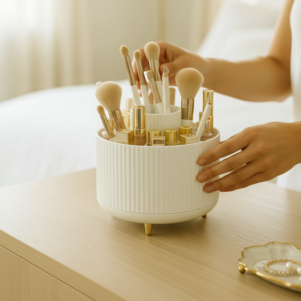 360° Rotating Organizer Fluted Cosmetic Makeup Vanity Desk Caddy Spinner - Picture 23 of 46