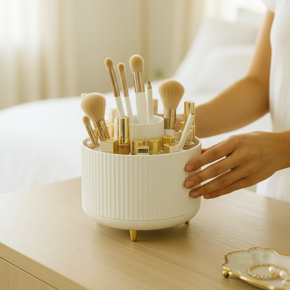 360° Rotating Organizer Fluted Cosmetic Makeup Vanity Desk Caddy Spinner - Picture 24 of 46