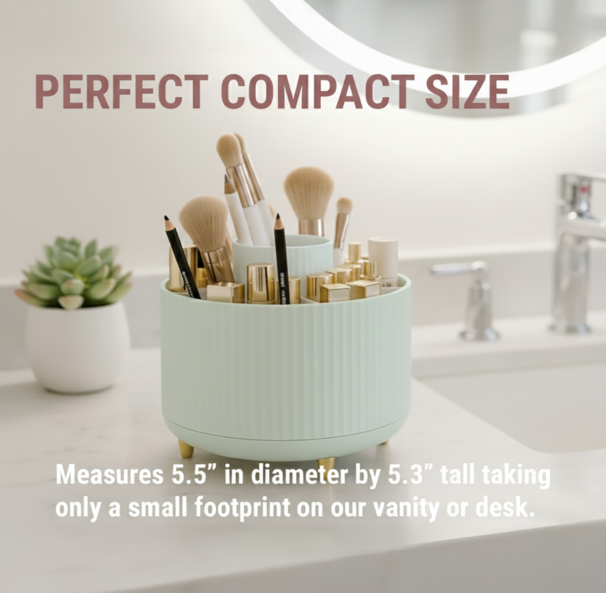 360° Rotating Organizer Fluted Cosmetic Makeup Vanity Desk Caddy Spinner - Picture 31 of 46