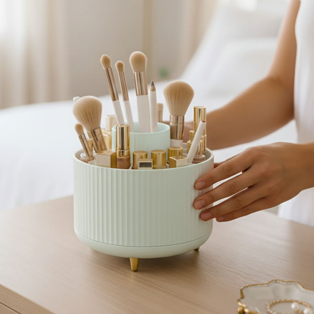 360° Rotating Organizer Fluted Cosmetic Makeup Vanity Desk Caddy Spinner - Picture 33 of 46