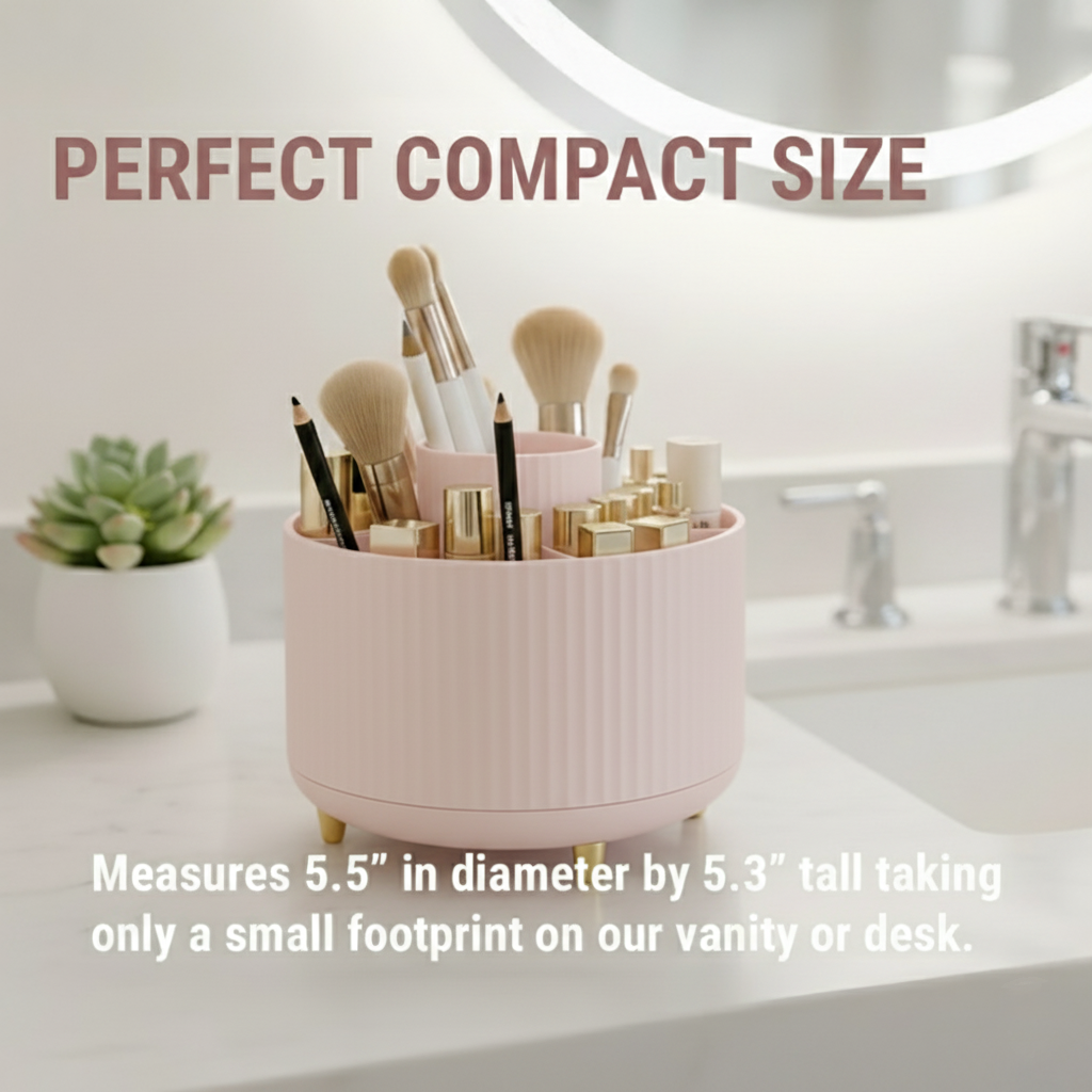 360° Rotating Organizer Fluted Cosmetic Makeup Vanity Desk Caddy Spinner - Picture 40 of 46