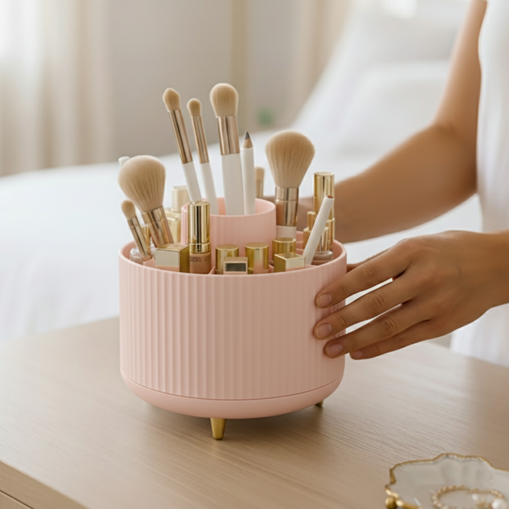 360° Rotating Organizer Fluted Cosmetic Makeup Vanity Desk Caddy Spinner - Picture 42 of 46