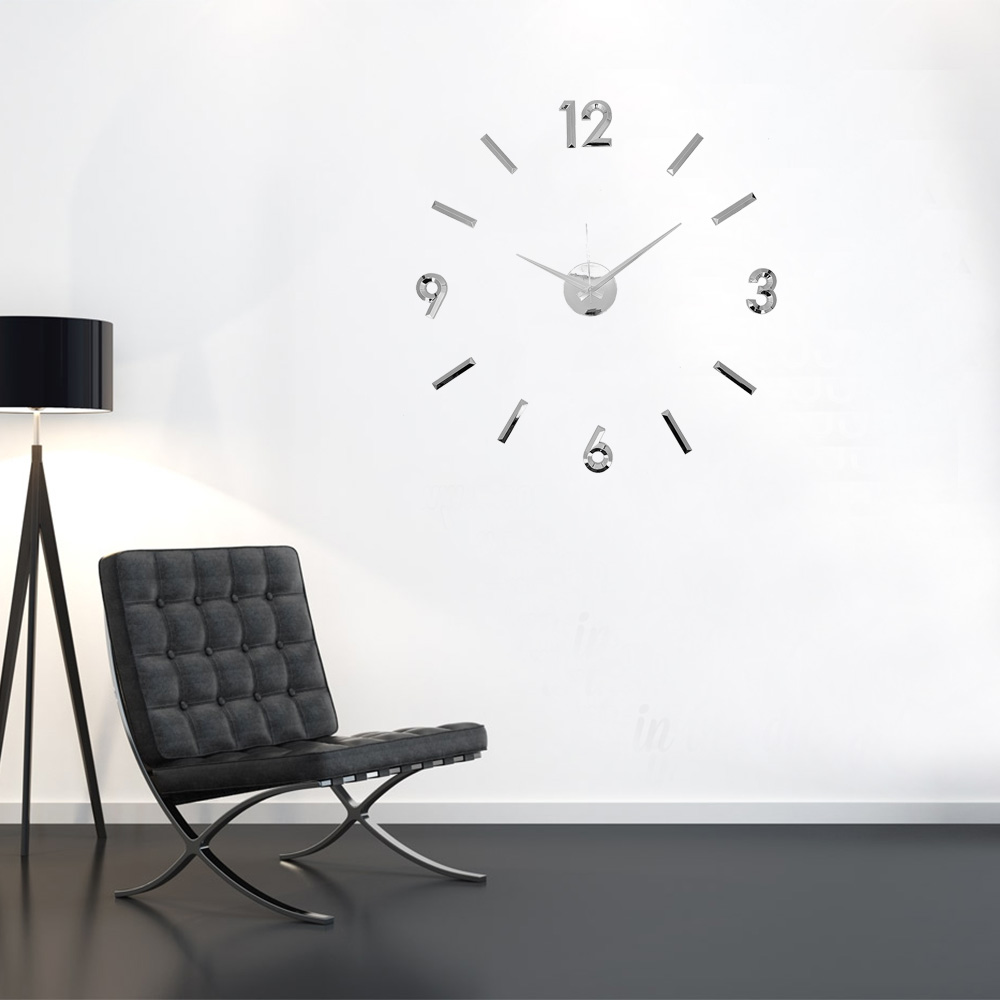NEW! DIY SELF ADHESIVE WALL CLOCK DO IT YOURSELF 3D INTERIOR TIME METALLIC CLOCK