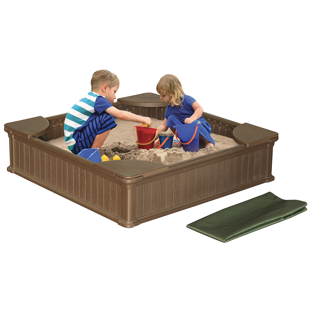 NEW! 4ft x 4ft All Weather Outdoor Sandbox Kit w/Cover Sand Play Box w/Liner eBay