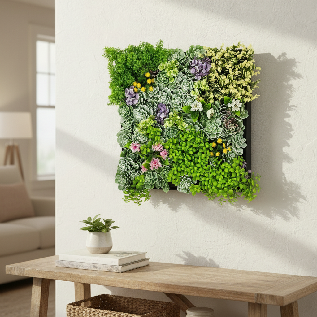 20″ Square Vertical Hanging Artificial Succulent Wall Art – Wall Mount 3D