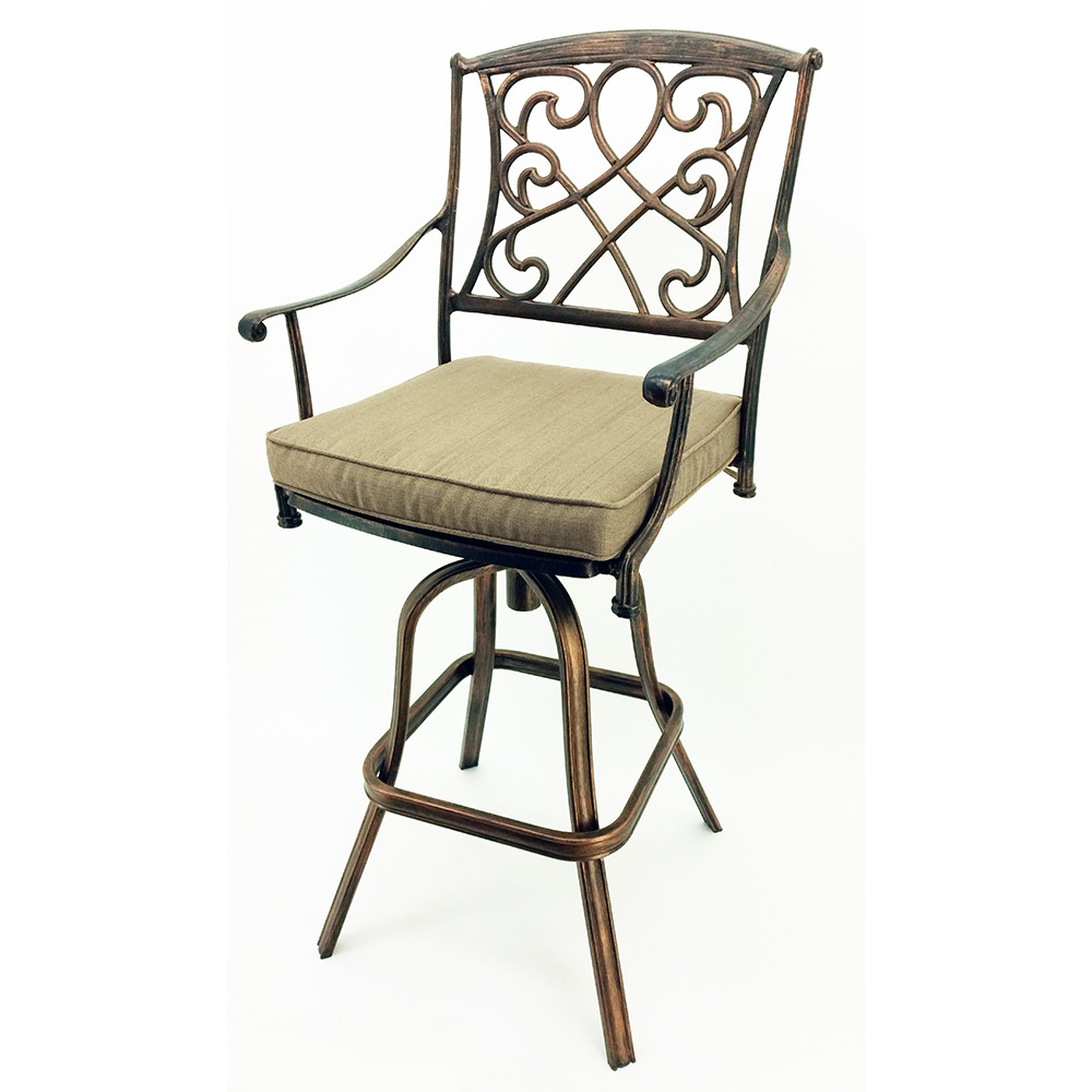 NEW! CAST ALUMINUM OUTDOOR BAR CHAIR LUXURY BARSTOOL W/CUSHION WILSHIRE