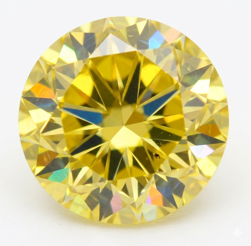 0.14 Carat Canary Yellow VVS2 Round Brilliant Natural Enhanced Diamond 3.37mm