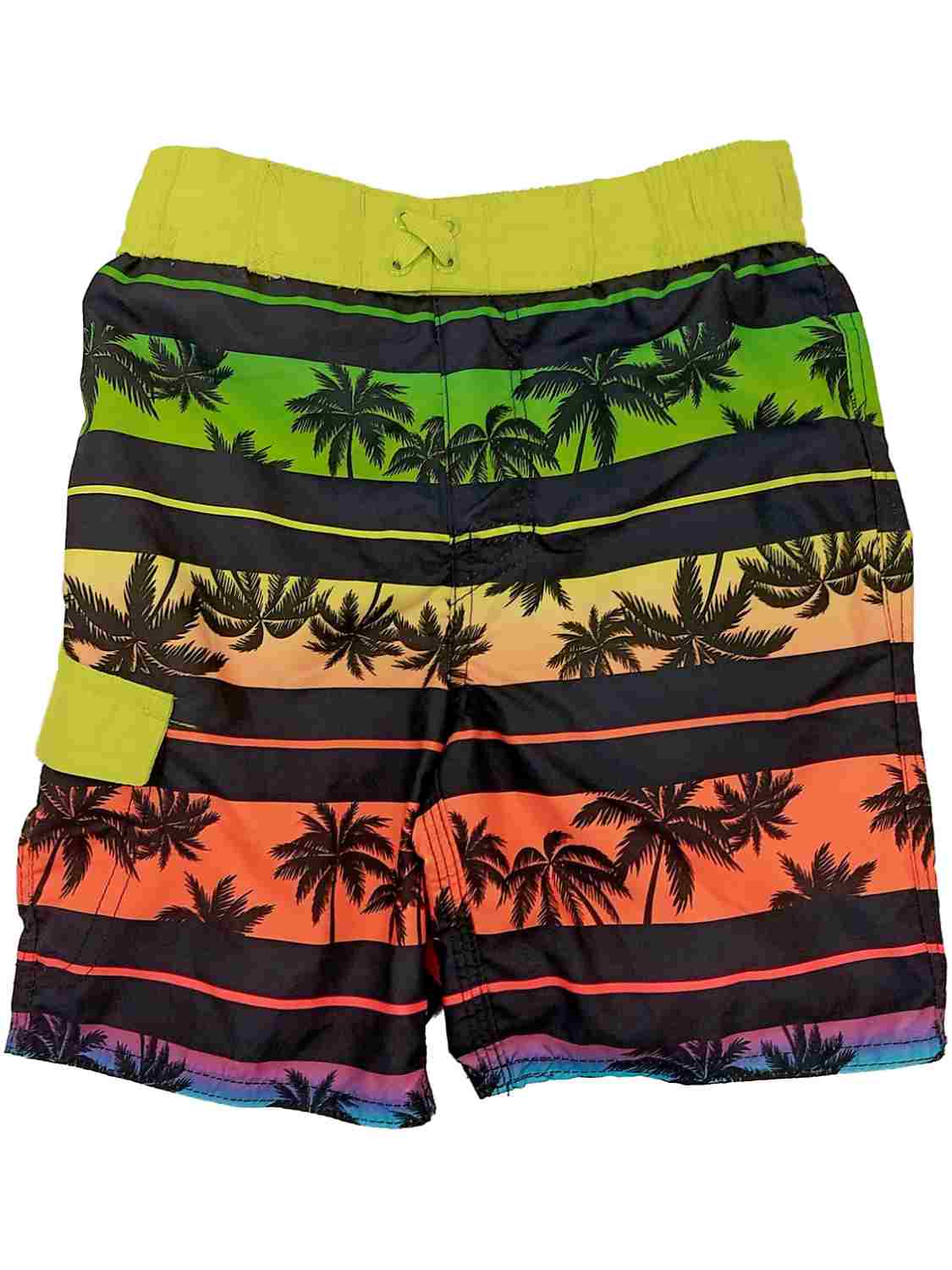 Boys Tropical Orange & Green Stripe Palm Tree Print Swim Trunk Board Shorts XXS - Picture 2 of 2