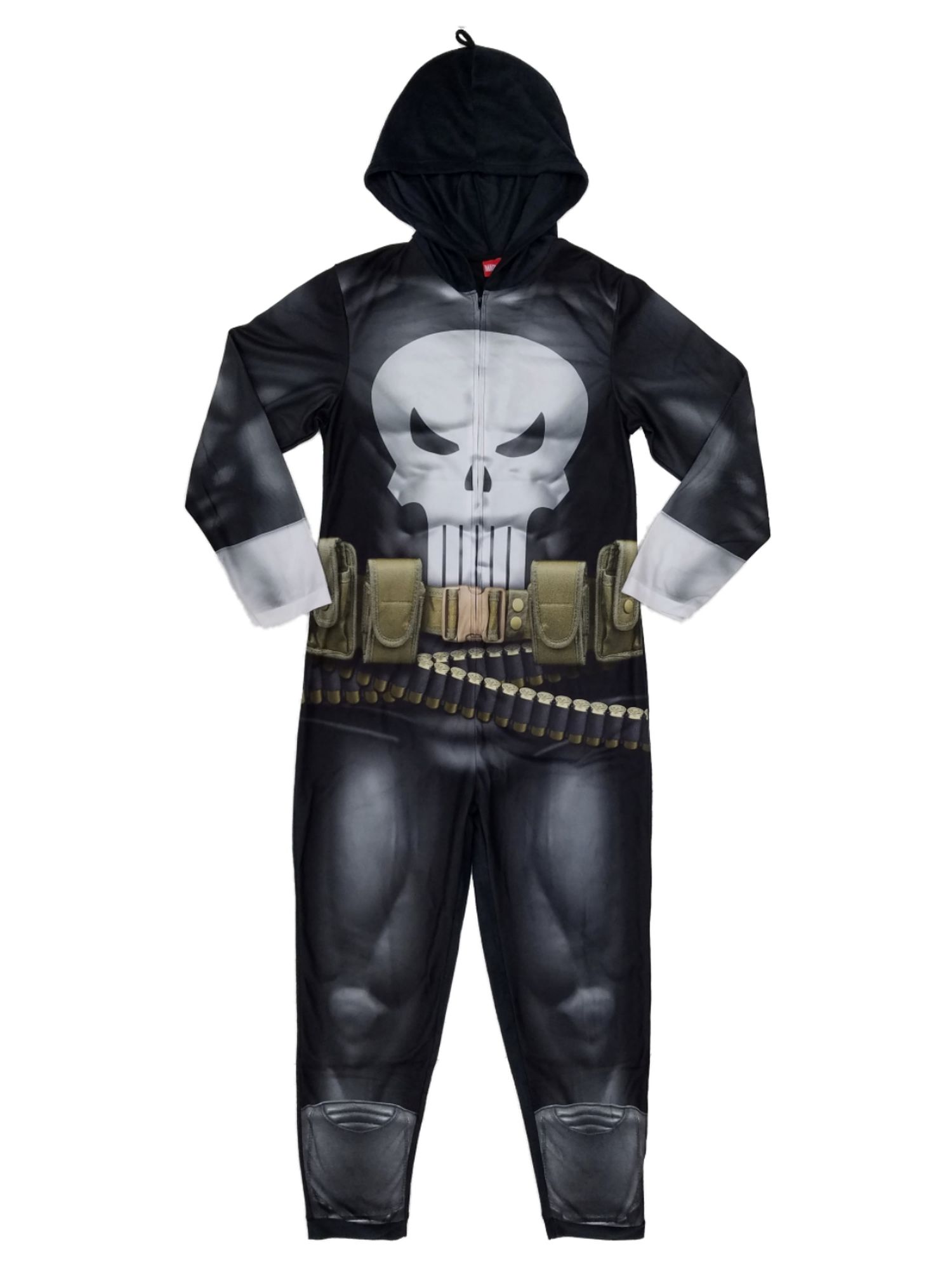 Marvel Mens Punisher Costume Fleece Hooded Union Suit Pajamas