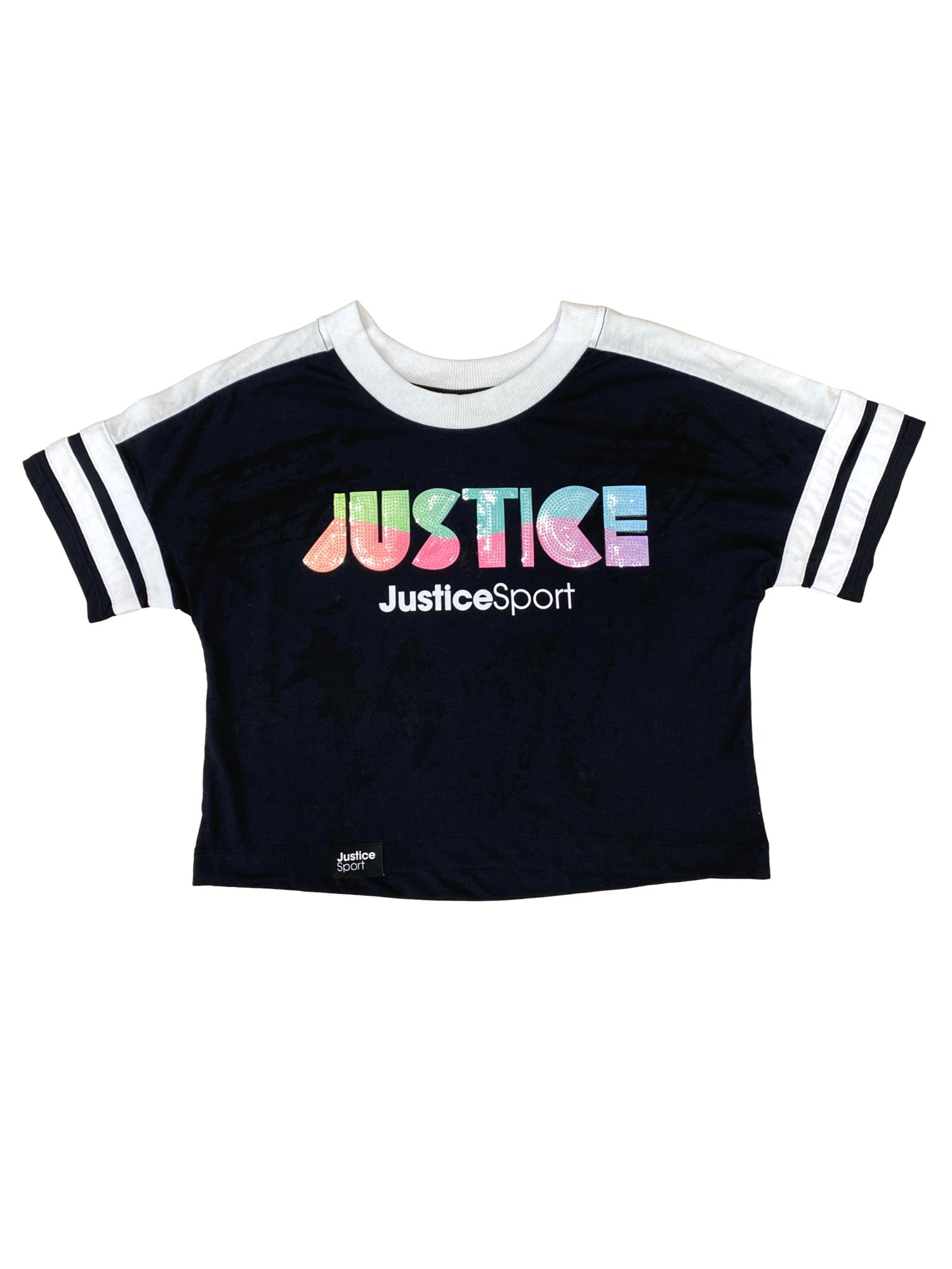 Justice Girls J-Sport Active Black T-Shirt Tee Shirt Sequin Logo - Picture 3 of 5