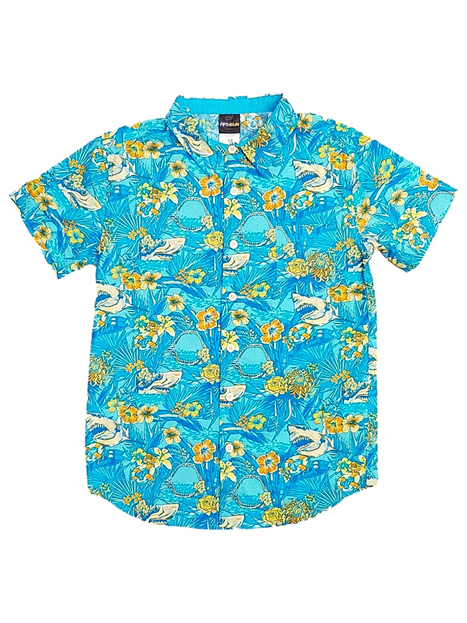 Camisa Fifthsun Boys Azul Tiburón y Flor Tropical Manga Corta Botón Frontal Pequeña - Imagen 1 de 1