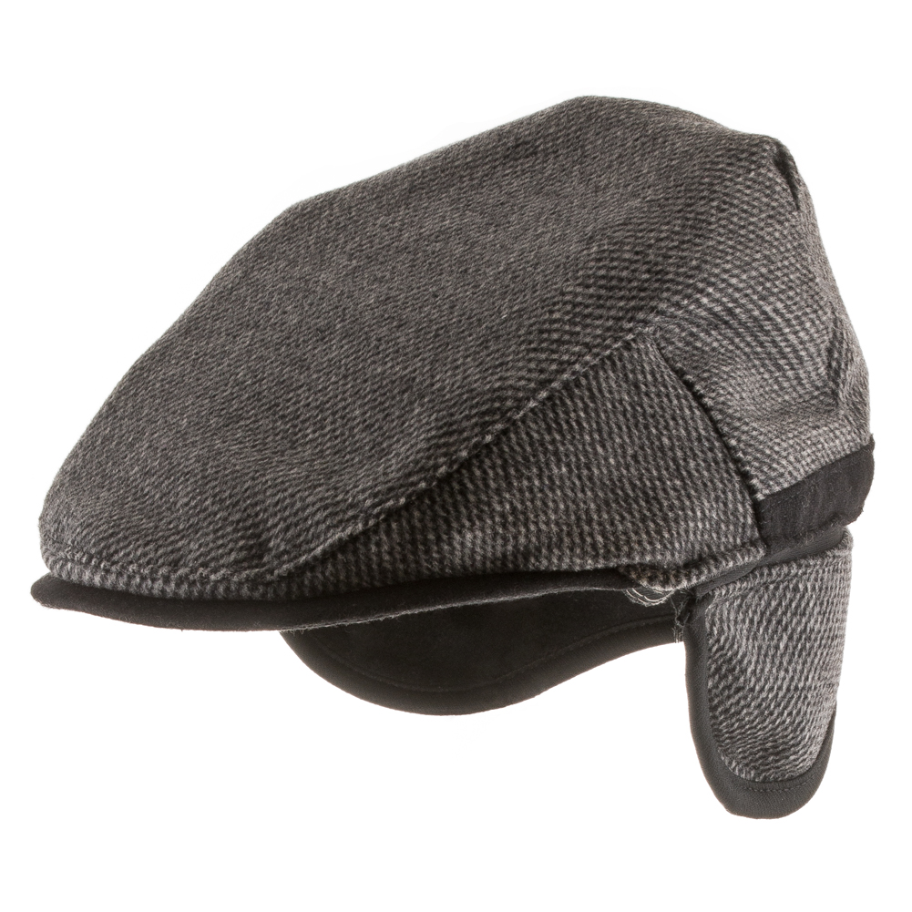 Ultrafino Tusco Wool Grey Plaid Ivy Cap | Newsboy Hat With Fleece Ear Flaps