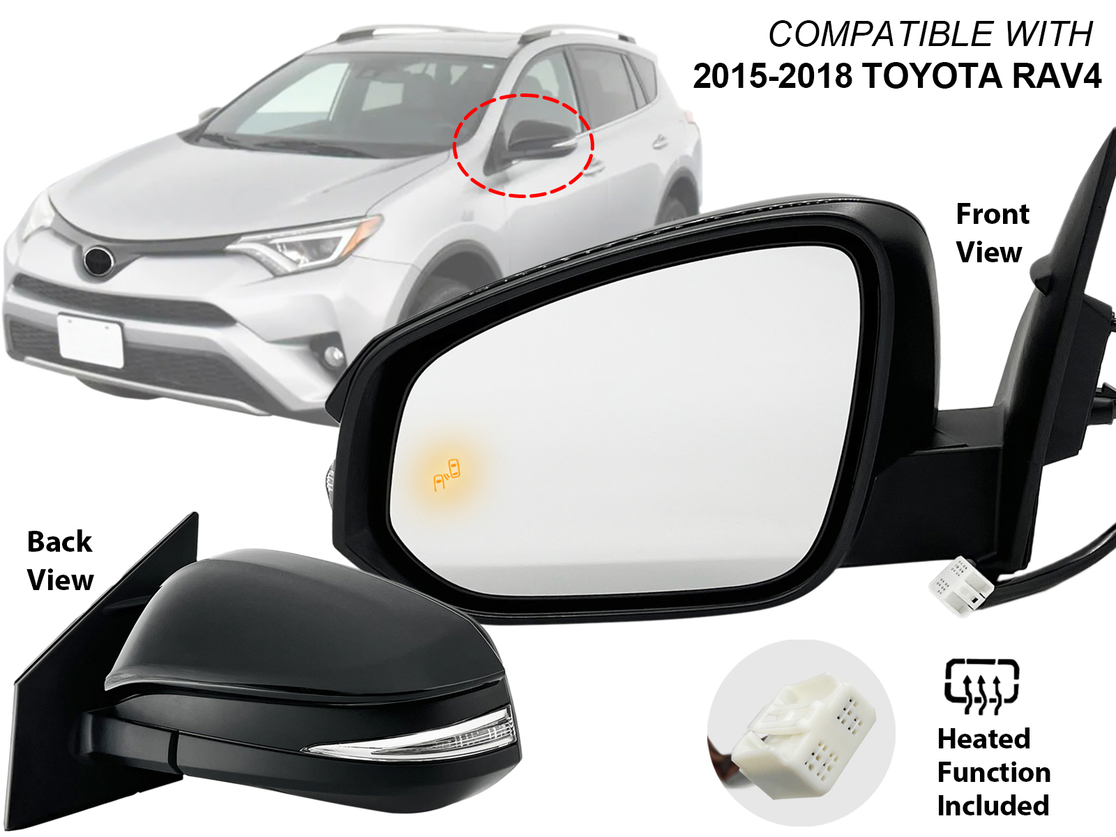 For Side Mirror 2015 - 2018 Toyota RAV4 with BSD Turn Signal
