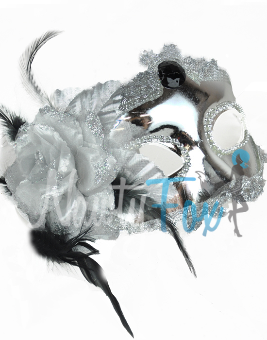 Masquerade Gold Venetian Mardi Gras Glitter Flower Feather Party Showgirl Mask