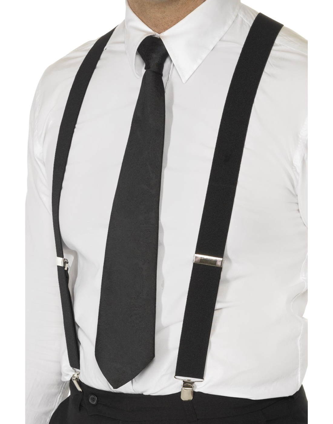 Black Suspenders Mob Boss Unisex Elastic 20'S Elasticated Adjustable