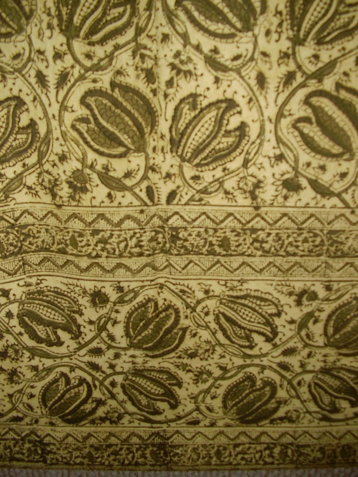 Veggie Dye Block Print Curtain Drape Panel Cotton 46 X 84 Olive