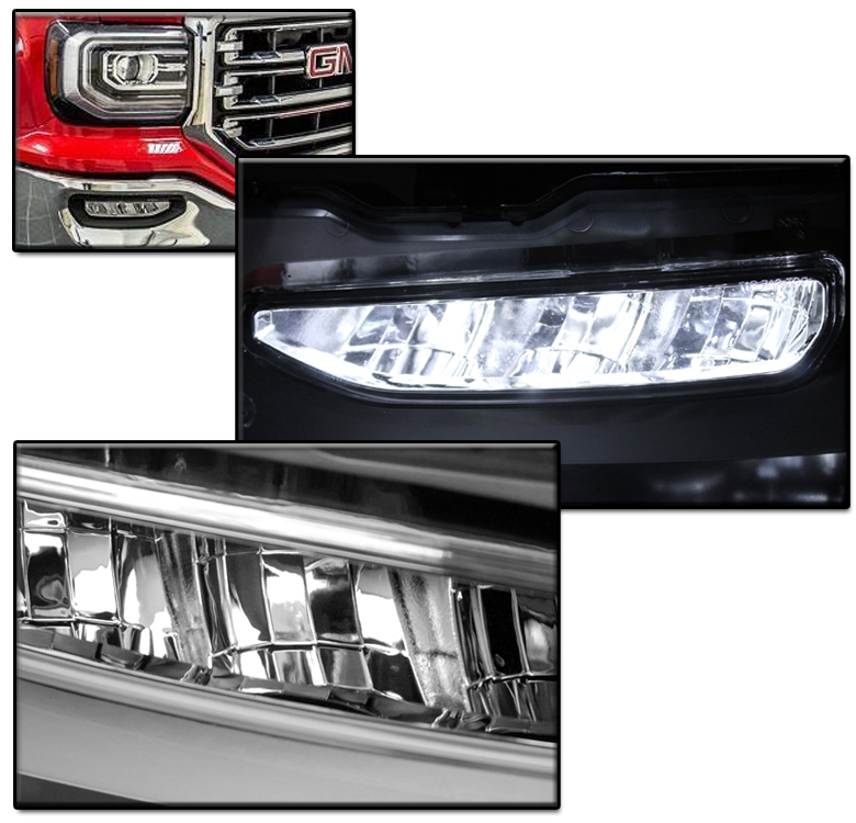 FOR 2016 2017 2018 GMC SIERRA 1500 BUMPER CHROME DRIVING LED FOG LIGHTS