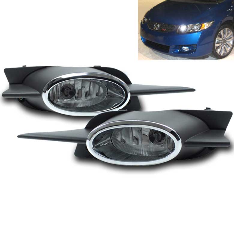 FOR 2009-2011 HONDA CIVIC COUPE 2DR BUMPER FOG LIGHTS+CHROME TRIM COVER
