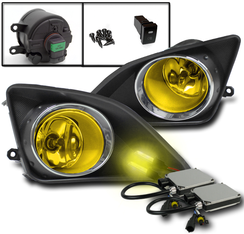 2009 2010 TOYOTA COROLLA YELLOW BUMPER FOG LIGHTS+CHROME TRIM COVER W