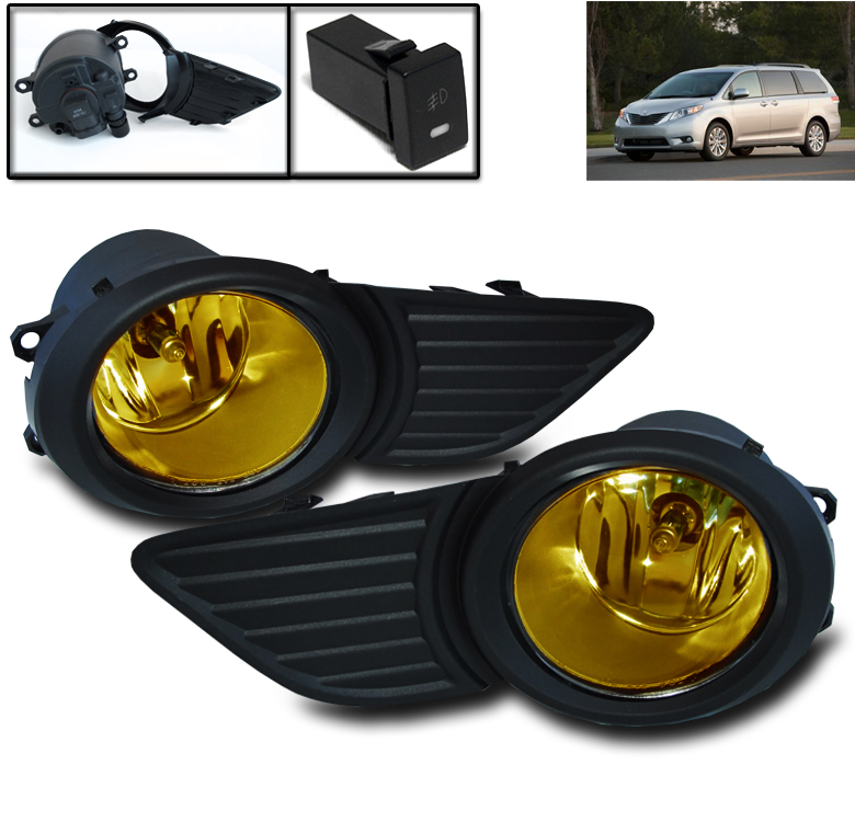 Clear Lens Fog Light Kit For Toyota Sienna 2011-2017 OE-Style Front Bumper Driving Lamp Assembly Replacement Bulbs /& Wiring Harness /& Switch