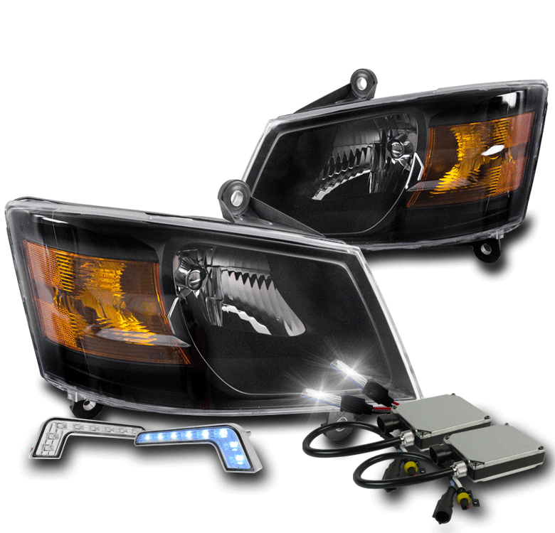 FOR 20082010 GRAND CARAVAN REPLACEMENT BLACK HEADLIGHTS +BLUE LED DRL